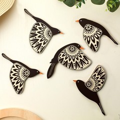 Barydat 5 Pcs Wooden Bird Wall Art Wood Flying Birds Wall Decor Rustic Folk Art