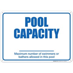 Pool Capacity Pool Sign, 10×14 Inches, Rust Free .040 Aluminum, Fade Resistant,