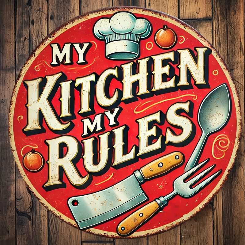 1pc My Kitchen My Rules Iron Sign, 8×8 Inch Round Tin Metal Signs Decorative Pla