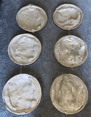 Vintage, 2 Set Strands Of Resin Greek Coins Wall Hangers 10in Wide , 36 Long