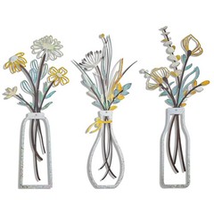 3 PCS Metal Flower Wall Decor Vase Art Minimalist Floral Sculpture Beige Gold