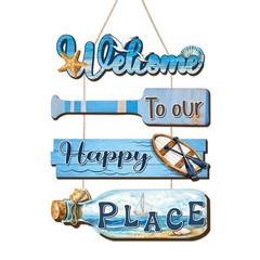 Beach House Welcome Wood Decor,Farmhouse Ocean Wooden Hanger,Blue Boat Hangin…