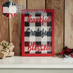 Thankful Grateful Blessed Christmas Gingham Wall Hanging Sign 13×9 VHC Brands