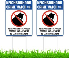 2PC Neighborhood Crime Watch Sign with Stakes, 17 Inches by 13 Inches – Corrugat