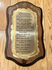 The Ten Commandments Christian Wall Plaque Gold Metal on Wood