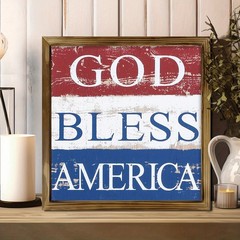 Patriotic God Bless America Wooden Plaque Independence Day Home Art Decoration