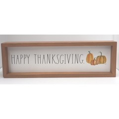 Rae Dunn Happy Thanksgiving Sign Fall Decor Brown Wood Shadow Box Excellent 16in