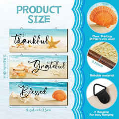 3 Pcs Summer Beach Signs Ocean Theme Coastal Bathroom Wall Decor Wood Sea Nautic