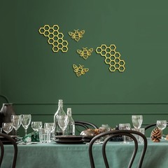 5 Pcs Metal Bee Wall Art Farmhouse Honey Bee Honey Comb Decor Wire Metal Wall…