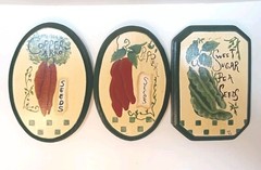 Lot Of 3 Hand Painted Wood Wall Plaque Vegetable Theme Kitchen Decor Gardening