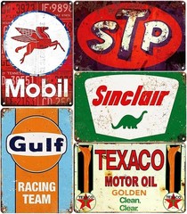 5-Piece Set of Vintage Metal Signs – Ideal for Old Car Shops and Garages