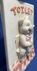 TOILET Sign -Door or Wall Plaque Toilet Pig 3D Resin Sign Pig in Pink Dress 6×4″