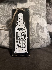 Wood Block Wine Bottle Decor Sign Love Wall hanging/ Door Knob Hanger