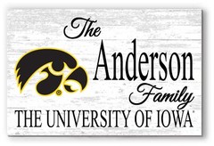 University of Iowa Family Name Sign – Personalized Hawkeyes Wood Plaque for Alum