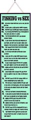 Fishing vs Sex Funny Sign with List of Reasons in Green, Fishing Wall Art