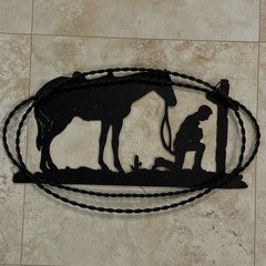 Praying Cowboy Kneeling at Cross Horse Rustic Metal Western Wall Decor Memorial