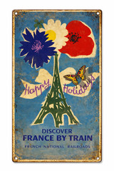 Discover France By Train French Railroad Travel Ad Retro Rustic 8×12 Metal Sign