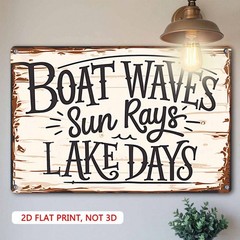 Boat Waves Sun Rays Lake Days Tin Sign – Vintage Summer Beach Wall Decor