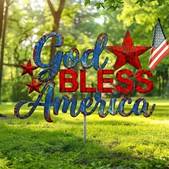 4th of July Metal Outdoor Decoration God Bless America Yard Sign 15.7Inch Rus…