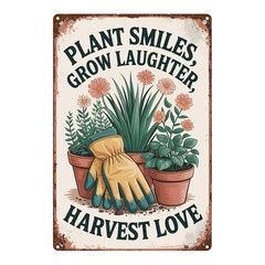 Farmhouse Metal Sign warm gardening life positive quote patio counter decor