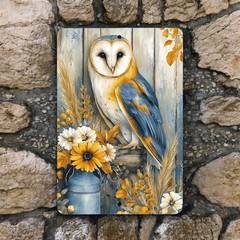 Barn Owl & Wildflowers Metal Sign – Rustic Farm Decor, 8×12 Aluminum