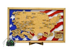 Handmade Wood US National Parks Travel Map Mounting Hardware Easel Hiking Decor