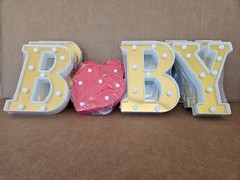Baby LED Light Up Letters Heart Lot of 3 Baby Shower Gender Reveal Party