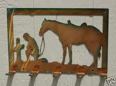 Cowboy Praying At Cross Key or Lead Rope Hanger Metal Wall Art
