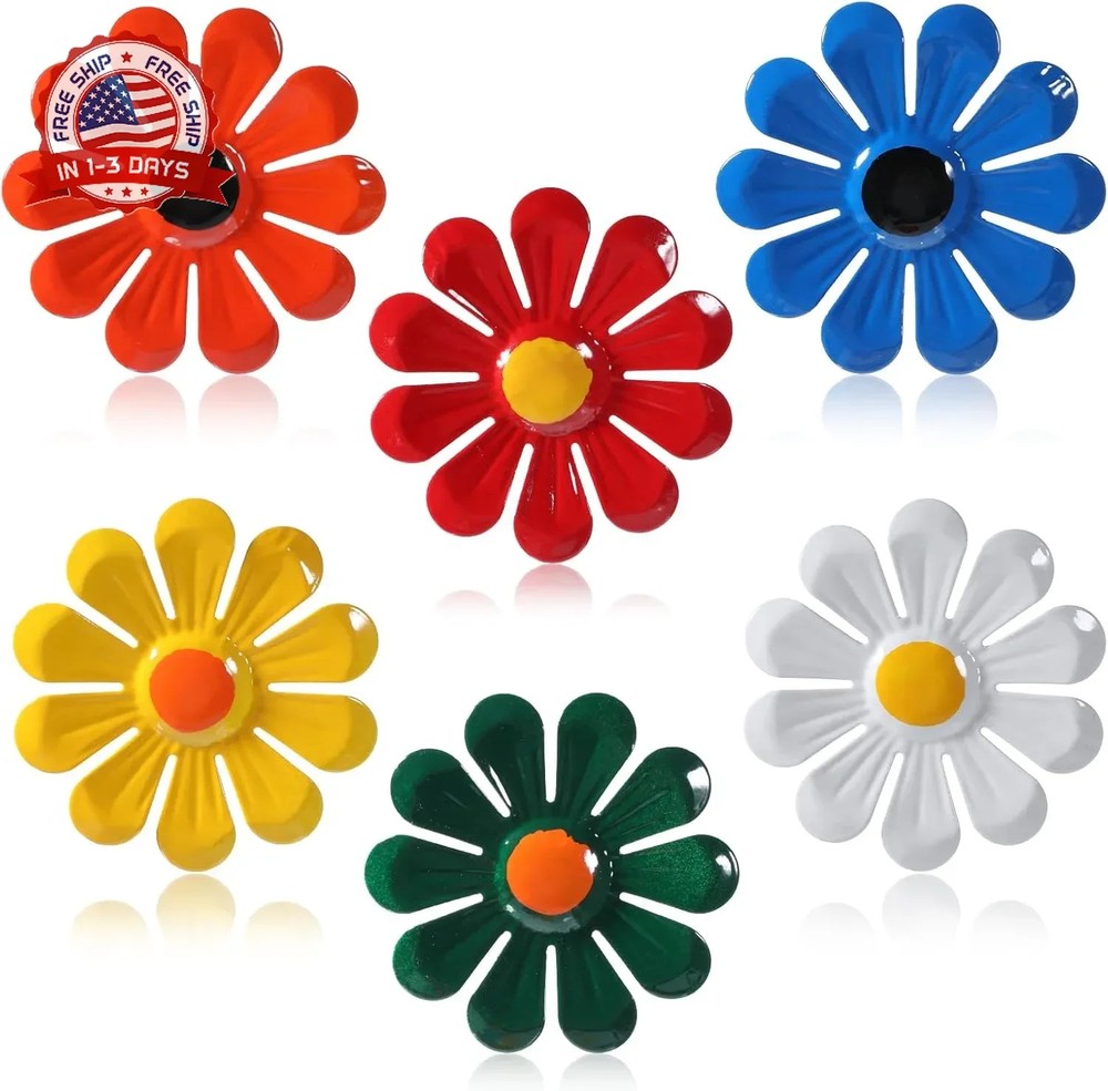 6pcs Metal Wall Flowers Outdoor Wall Decor Garden Fence Ornaments 4 Inches Sunfl