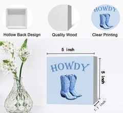 Trendy Coastal Cowgirl Wood Box Sign Desk Decor, Blue Howdy and Boots Sign, H…