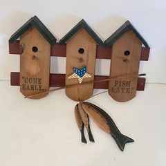 Wooden Come Early Fish Late Lake House Fishing Cabin Wall Hanging