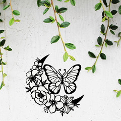 Moon Phase Butterfly iron Wall Art Bohemian Hanging Decor In /Outdoor Waterproof
