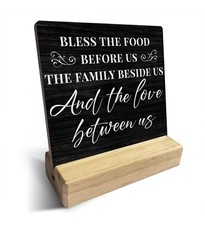 Bless Food Family Love Wooden Sign Faith Home Decor God Dining Room 4×4 Inch