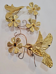 Gold Tone Tin Hummingbirds Wall Decor Set of 2 pc Homco Home Interior Decoration