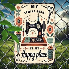 Vintage Sewing Room Metal Sign – 12.0 Inches X 8.0 Inches