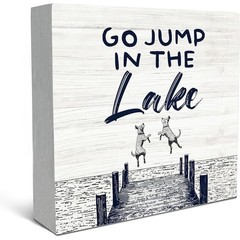 Go Jump In The Lake Dog Themed Wooden Sign Rustic Lake House Home Desk Decor