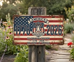 USA 250 Years Anniversary Metal Sign, Patriotic American Flag Decor, Vintage