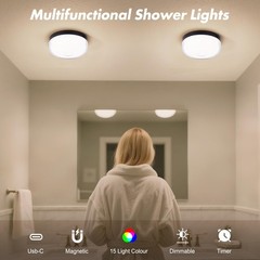 2-Pack Waterproof Shower Lights for Inside Shower, 15 RGBW Color Rechargeable…