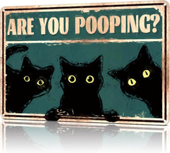 Funny Bathroom Decor Wall Art Cute Black Cat Metal Tin Sign Are You Pooping Rest