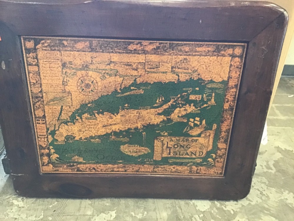 Vintage Antique Map Long Island On solid Wood frame Wall Hanging Decor