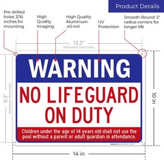 Swimming Pool, Warning No Lifeguard On Duty Sign, Pool Sign, 10×14 Inches, Rust