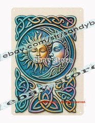 Celtic Sun Moon Knot Tin Sign 3D relief look Metal Wall Art