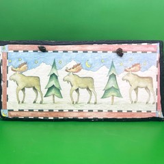Rustic Moose Slate Wall Hanging Lodge Cabin Décor 12″ Art Plaque Leather Strap