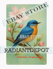 metal tin sign Bluebird on Branch Spring Bird plaque poster