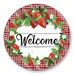 Retro Distressed Metal Sign Strawberry Welcome Art Home Wall Accent Decoration