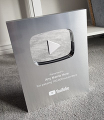 YouTube Play Button Silver Gold Personalised Custom Award Wall Plaque