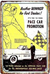 1953 Ford Official Pace Car Indy 500 All Metal Tin Sign 8×12 Vintge Distress