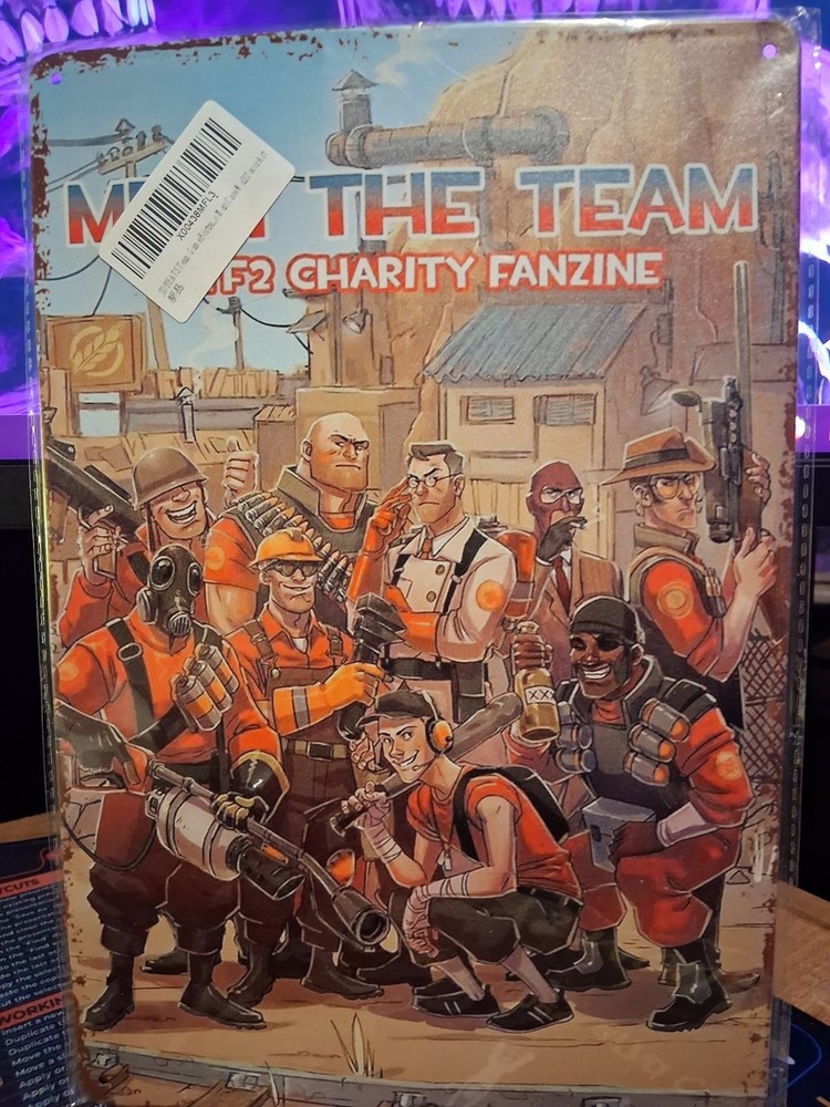 Meet The Team TF2 Charity Fanzine JIOBEATS Fan Art Decor Tin Metal 12x8In Sign