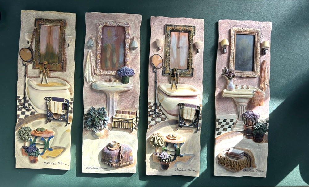 Vintage C Winterle Olson 3D Art Set of 4 Bathroom Wall Hanging Plaques