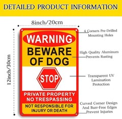 3 Pack Beware of Dog Sign, 8×12 Inches, Aluminum Metal, No Trespassing Sign